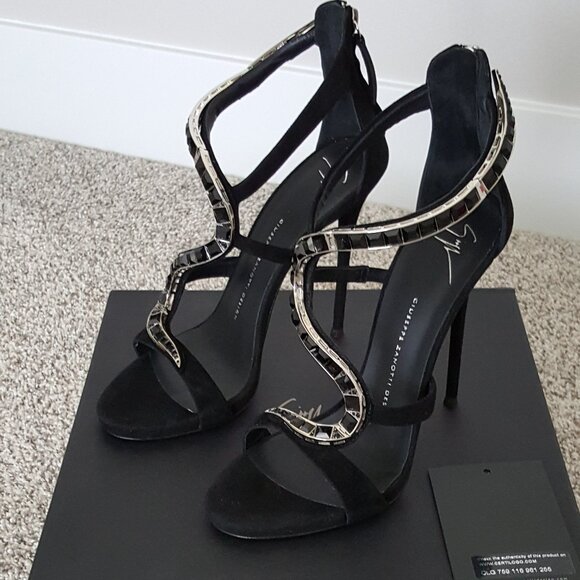 Giuseppe Zanotti Black Suede Venere Crystal Open Toe Heel Stiletto Alien Sandal - Picture 1 of 15